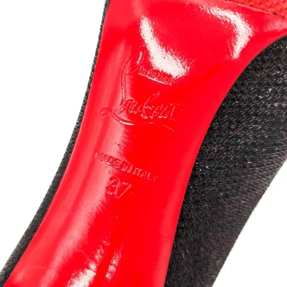Christian Louboutin Coralta Mia 100 Glitter Tisse Heart Studded Pumps EU 37 - Picture 8 of 9